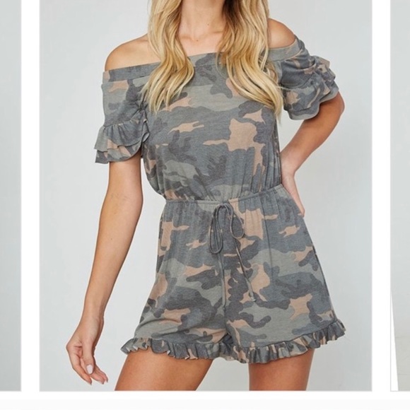 Pants - 🐊Camo Ruffle Romper off the shoulder